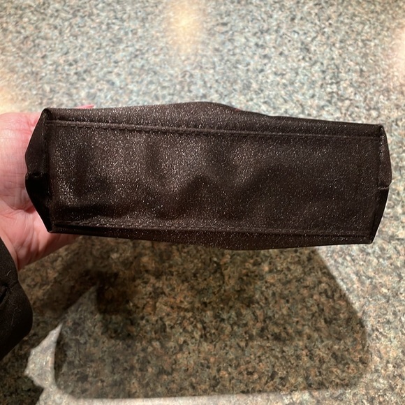 Black micro purse with floral embroidery on front Double handle and snap closure - Picture 7 of 7